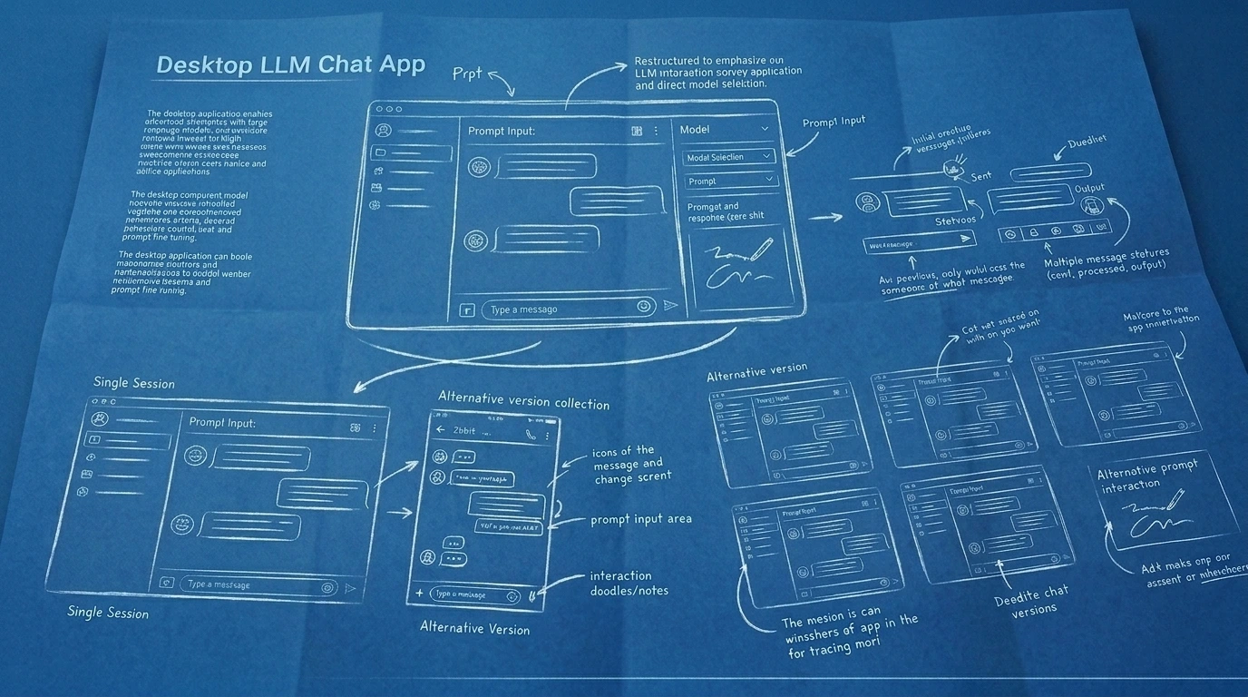 An artistic rendering of the design concept for an LLM chat app