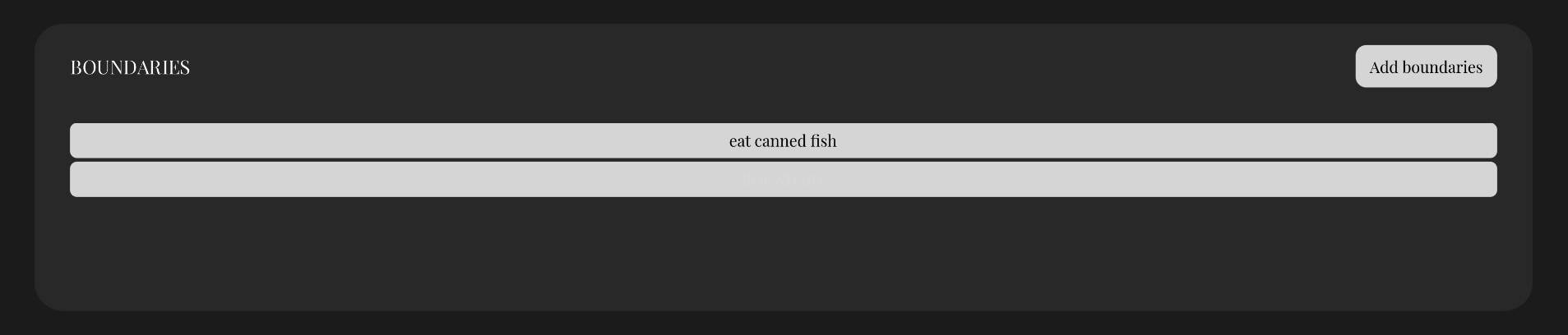 The Boundaries section for setting hard rules and blacklisted words for the AI's behavior.