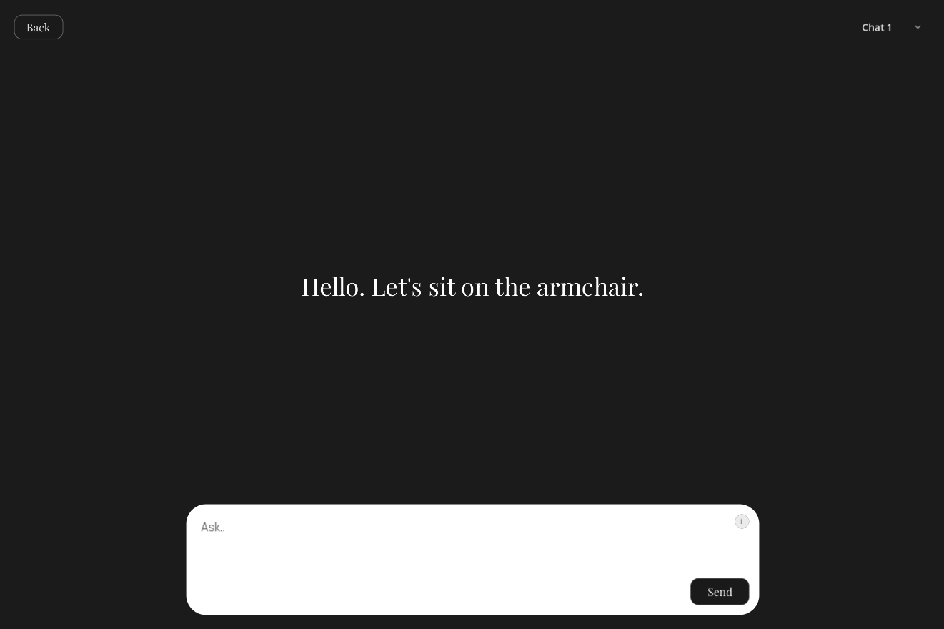 The main Roleplay Chat area where the user interacts with the AI character.