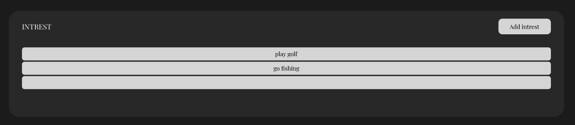 The Interests configuration screen, where users can add specific topics the AI is passionate about.