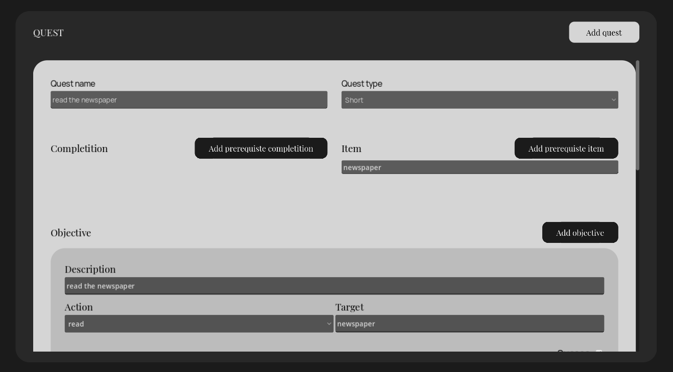 Quest system and prerequisite recovery interface in the Persona editor.